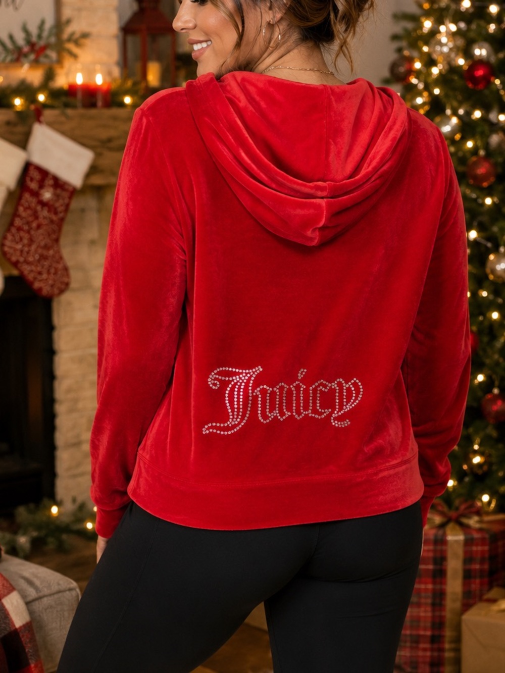 Juicy Couture- NWT Red Velour Rhinestone Logo Hoodie Size 2XL